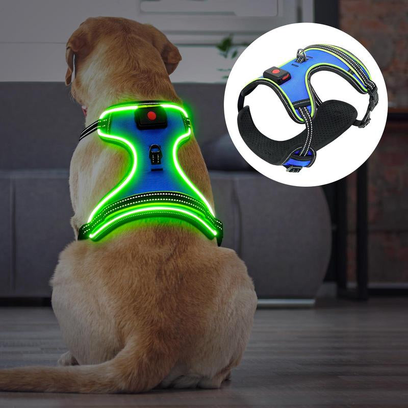 Rechargeable LED Dog Harness with Adjustable Leash - Pet Supplies for Small, Medium, and Large Dogs
