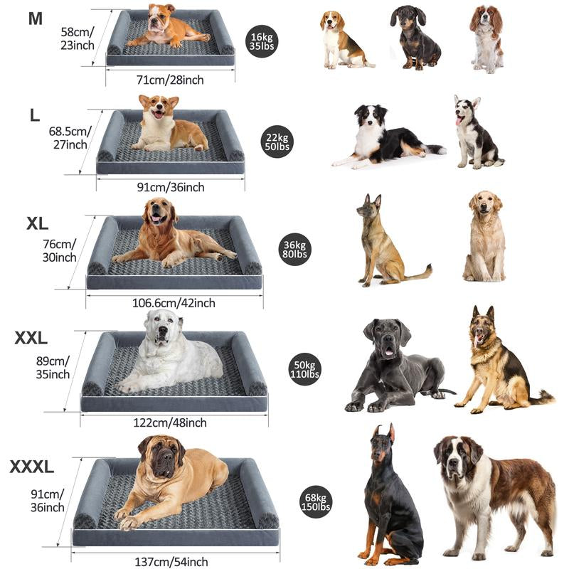 【Father'S Day Special】Orthopedic Dog Bed for Large Size Dogs, Supportive Memory Foam Dog Sofa with Washable Removable Cover, Non-Slip Base, Waterproof Pet Couch Bed