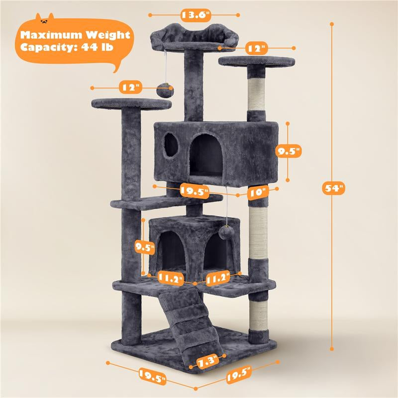 Yaheetech 54-Inch Cat Tree Tower with Condo and Scratch Post for Kittens and Small Pets