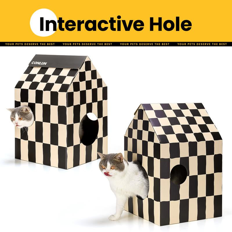 Conlun Cardboard Cat House with Cat Scratch Pad, Catnip, Easy-To-Assemble Cat Scratcher for Indoor Cats & Small Animals #Springtok Pet Supplies Home Natural