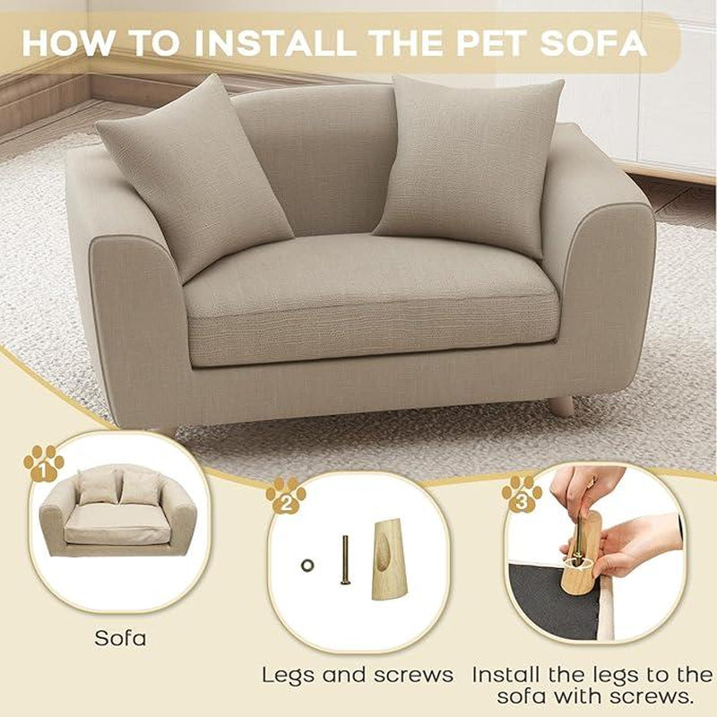 DAWNYIELD Dog Sofa Bed for Small Dogs & Cats, Leopard Pattern, Memory Foam, Low Back, Anti-Skid Pads, Velvet Fabric, Easy to Assemble