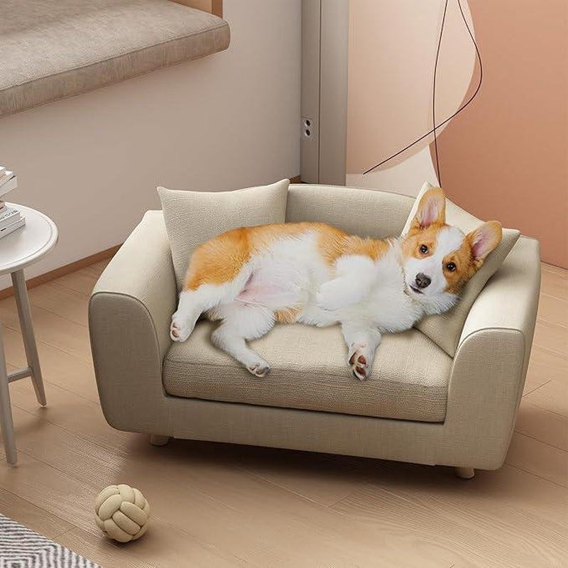 DAWNYIELD Dog Sofa Bed for Small Dogs & Cats, Leopard Pattern, Memory Foam, Low Back, Anti-Skid Pads, Velvet Fabric, Easy to Assemble