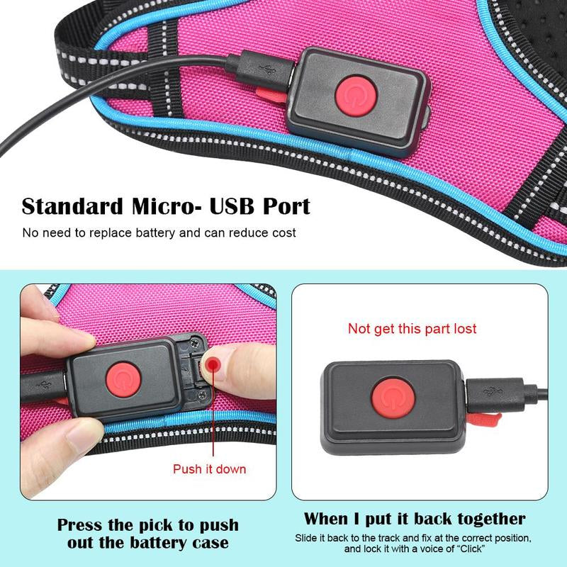 Rechargeable LED Dog Harness with Adjustable Leash - Pet Supplies for Small, Medium, and Large Dogs