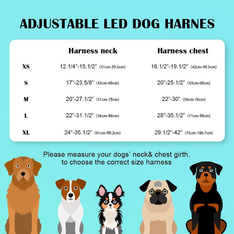 Rechargeable LED Dog Harness with Adjustable Leash - Pet Supplies for Small, Medium, and Large Dogs