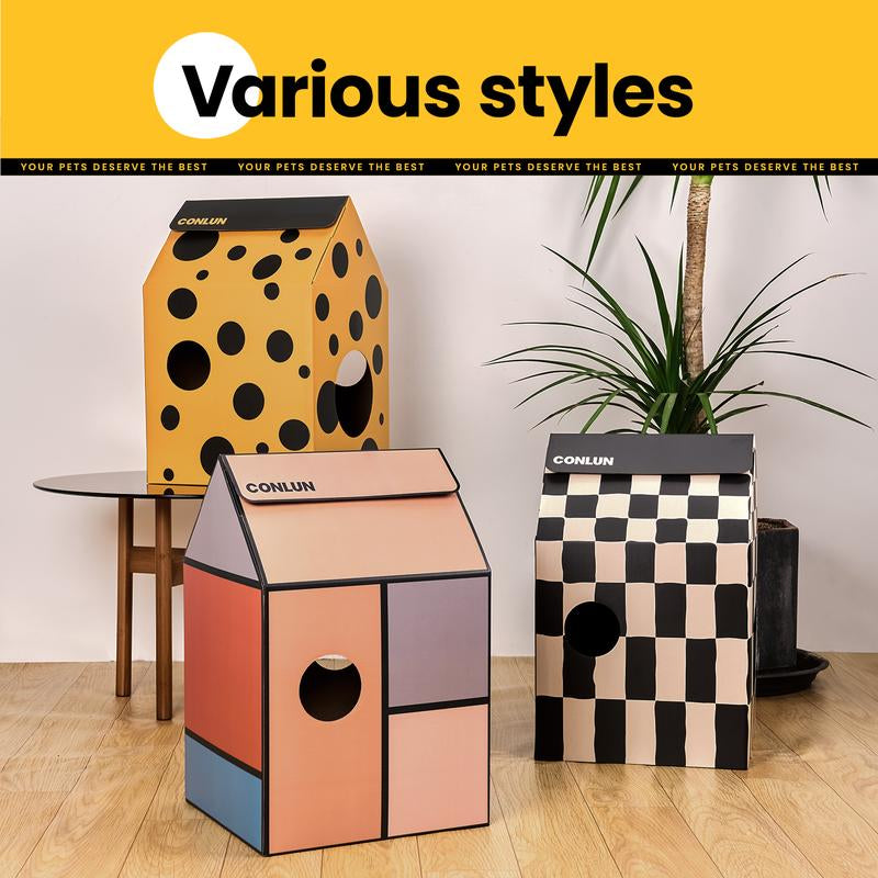 Conlun Cardboard Cat House with Cat Scratch Pad, Catnip, Easy-To-Assemble Cat Scratcher for Indoor Cats & Small Animals #Springtok Pet Supplies Home Natural