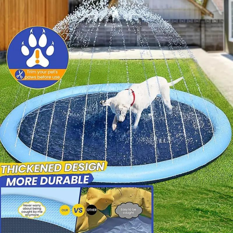 39 Inch Portable Dog Splash Pad - Quick-Set Outdoor Bath & Play Toy with Exciting Sprinkler Fountain - Durable PVC for All Breeds - Interactive Fun in the Sun