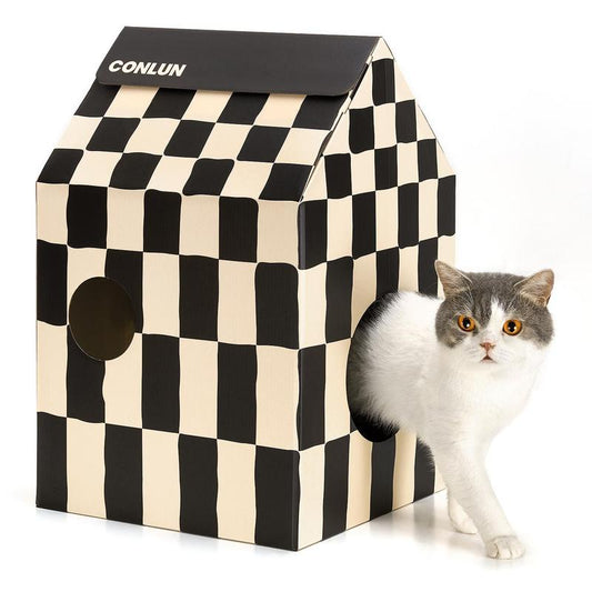 Conlun Cardboard Cat House with Cat Scratch Pad, Catnip, Easy-To-Assemble Cat Scratcher for Indoor Cats & Small Animals #Springtok Pet Supplies Home Natural