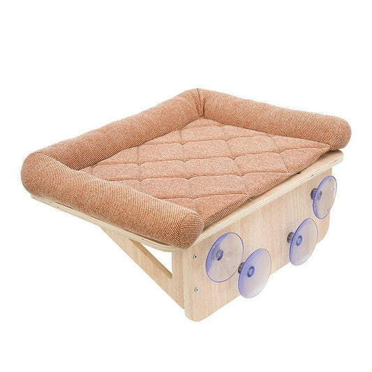 Cat Window Perch with Strong Wood Frame and Embeded Machine Washable Padded Bed for Large Cats and Kittens