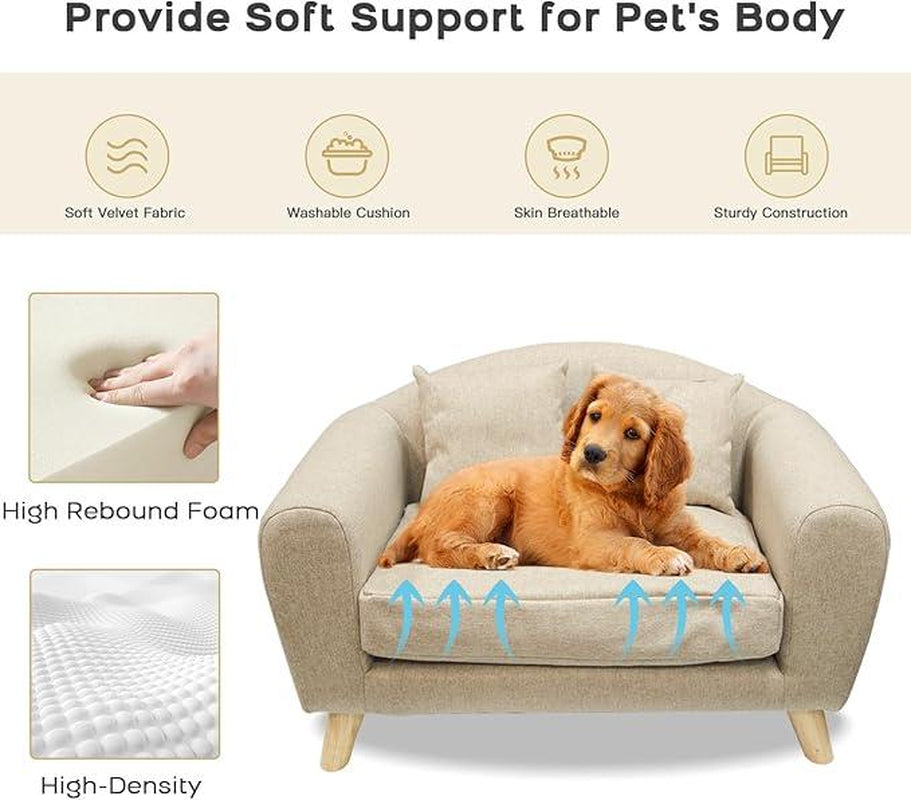 DAWNYIELD Dog Sofa Bed for Small Dogs & Cats, Leopard Pattern, Memory Foam, Low Back, Anti-Skid Pads, Velvet Fabric, Easy to Assemble