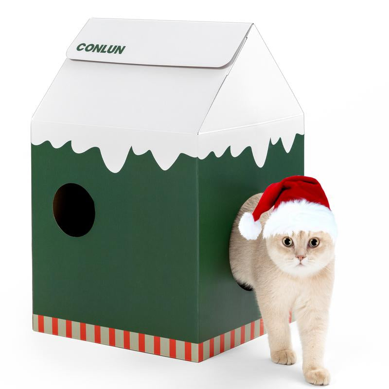 Conlun Cardboard Cat House with Cat Scratch Pad, Catnip, Easy-To-Assemble Cat Scratcher for Indoor Cats & Small Animals #Springtok Pet Supplies Home Natural