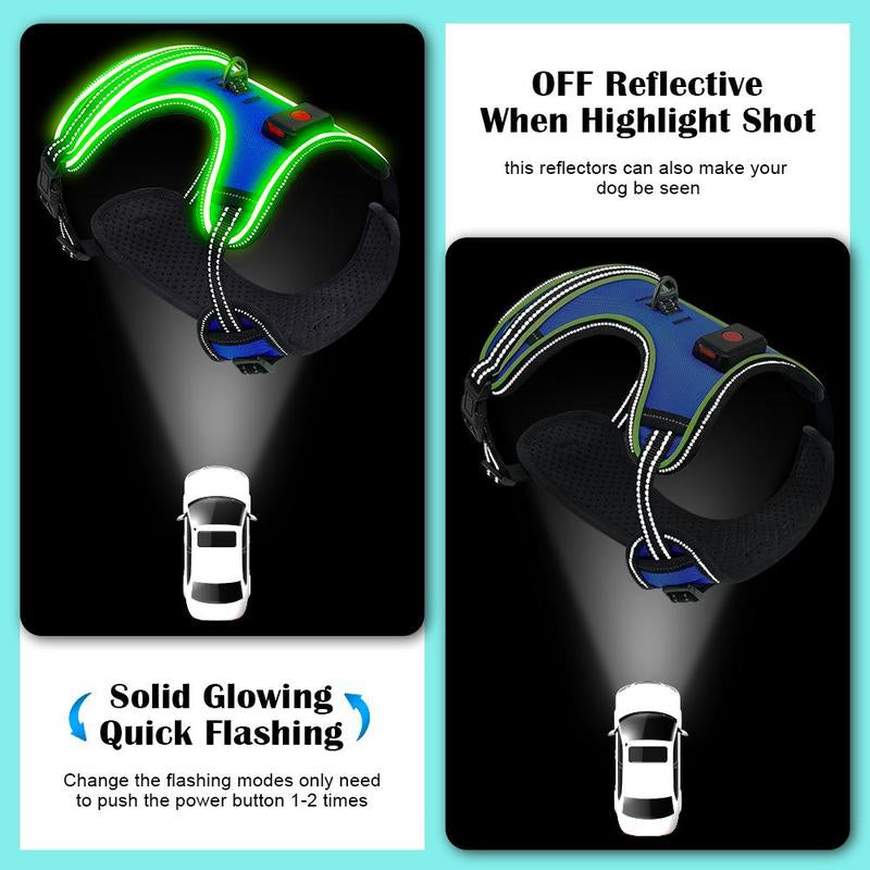 Rechargeable LED Dog Harness with Adjustable Leash - Pet Supplies for Small, Medium, and Large Dogs
