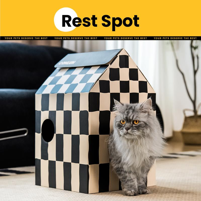Conlun Cardboard Cat House with Cat Scratch Pad, Catnip, Easy-To-Assemble Cat Scratcher for Indoor Cats & Small Animals #Springtok Pet Supplies Home Natural