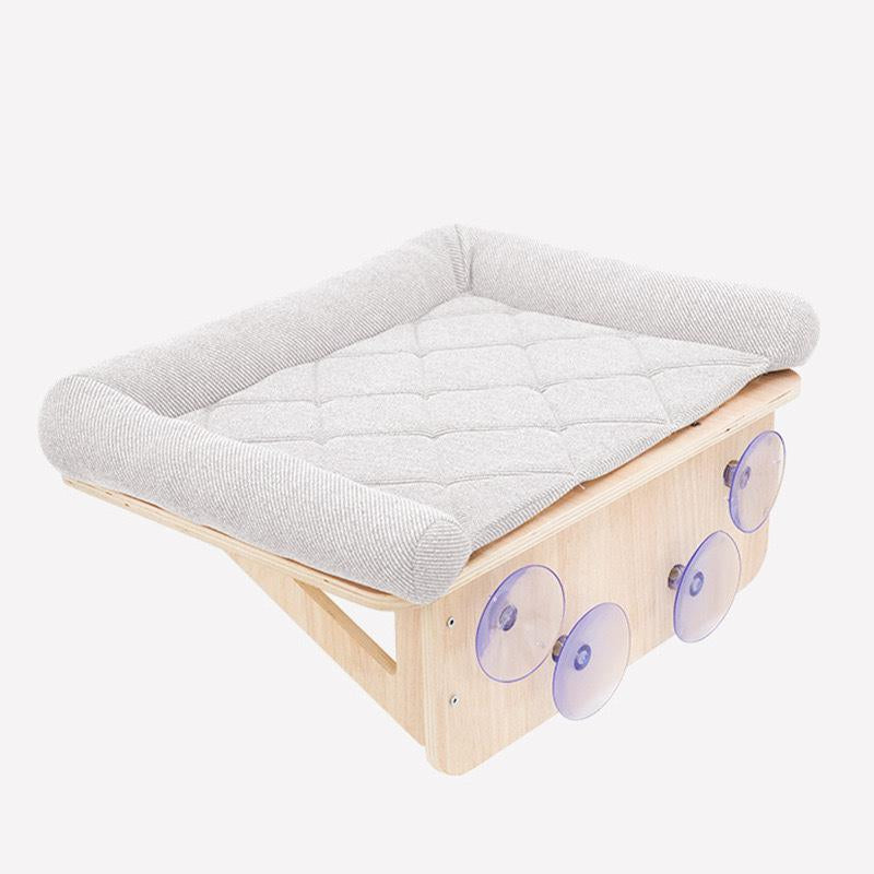 Cat Window Perch with Strong Wood Frame and Embeded Machine Washable Padded Bed for Large Cats and Kittens