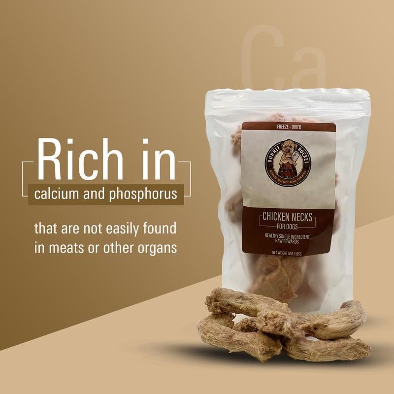 Bonnie Rocket Chicken Neck Treats for Dogs & Cats Freeze Dried, Healthy & Raw Treats Rich in Calcium & Phosphorus Promotes Healthy Joints, Skin & Fur