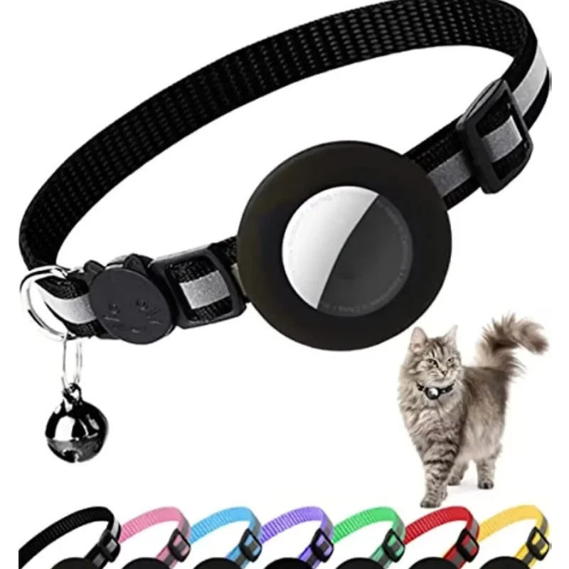ATUBAN Airtag Cat Collar Breakaway, Reflective Kitten Collar with Apple Air Tag Holder and Bell for Girl Boy Cats, 0.4 Inches