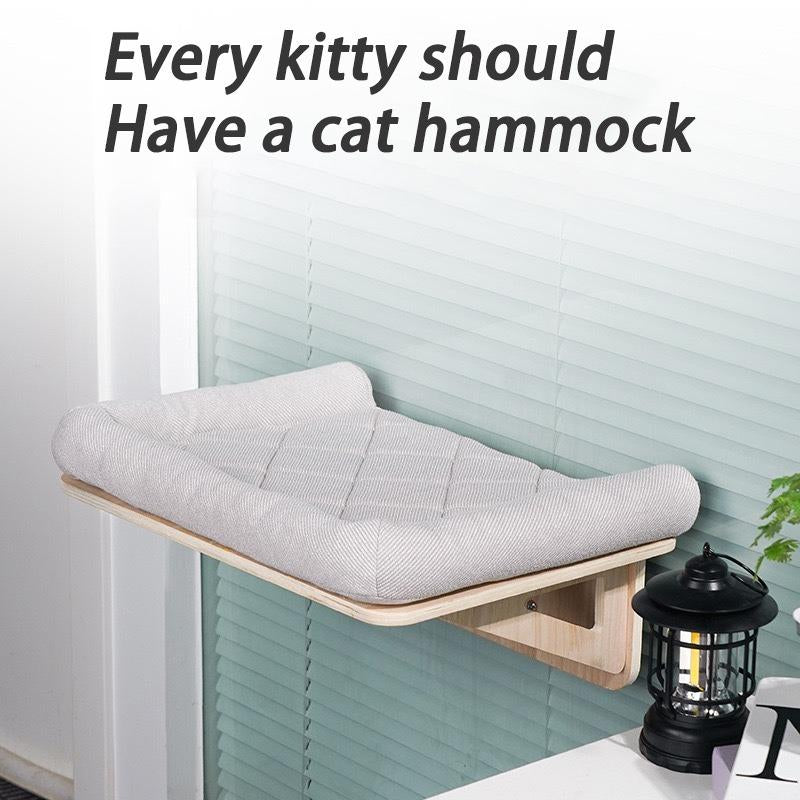 Cat Window Perch with Strong Wood Frame and Embeded Machine Washable Padded Bed for Large Cats and Kittens