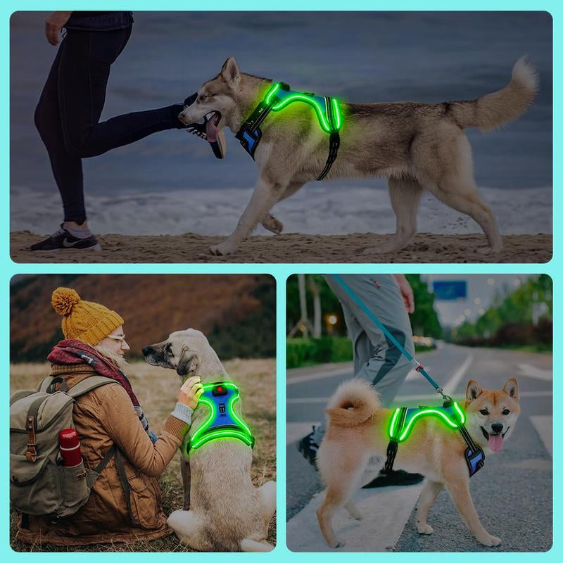 Rechargeable LED Dog Harness with Adjustable Leash - Pet Supplies for Small, Medium, and Large Dogs